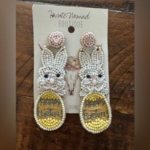 Beaded Bunny Earrings with Yellow Accents
